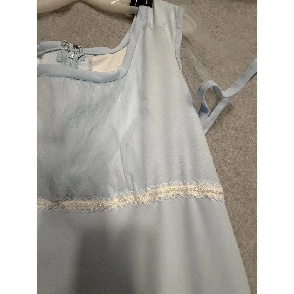 Custom Dress Girls 8-9 Y‎ Blue Square Neck sheer Sleeve Long ballroom
